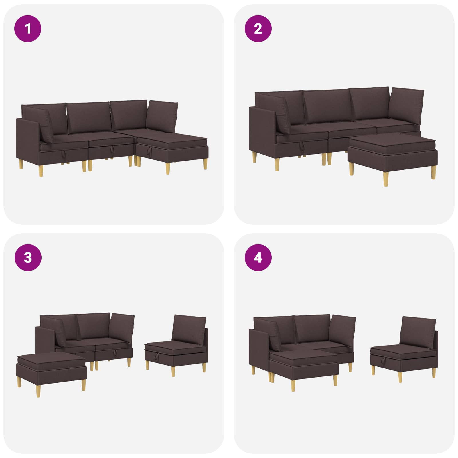 Modulsoffor med förvaring 4 pcs Mörkbrun