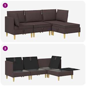 Modulární pohovka se storage 4 pcs Tmavě hnědá Textil - obrázek 9
