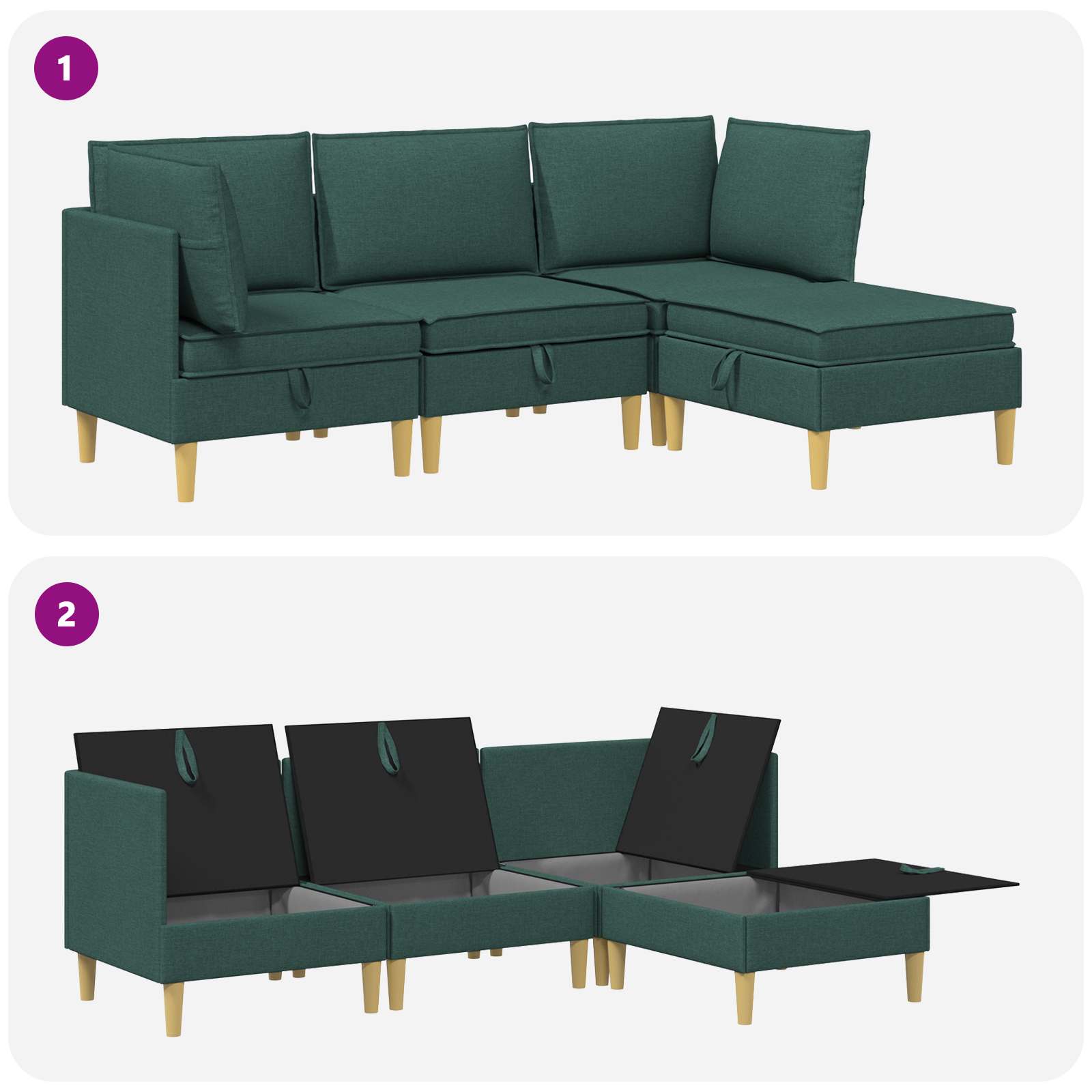 Modulsoffor med förvaring 4 pcs Mörkgrön