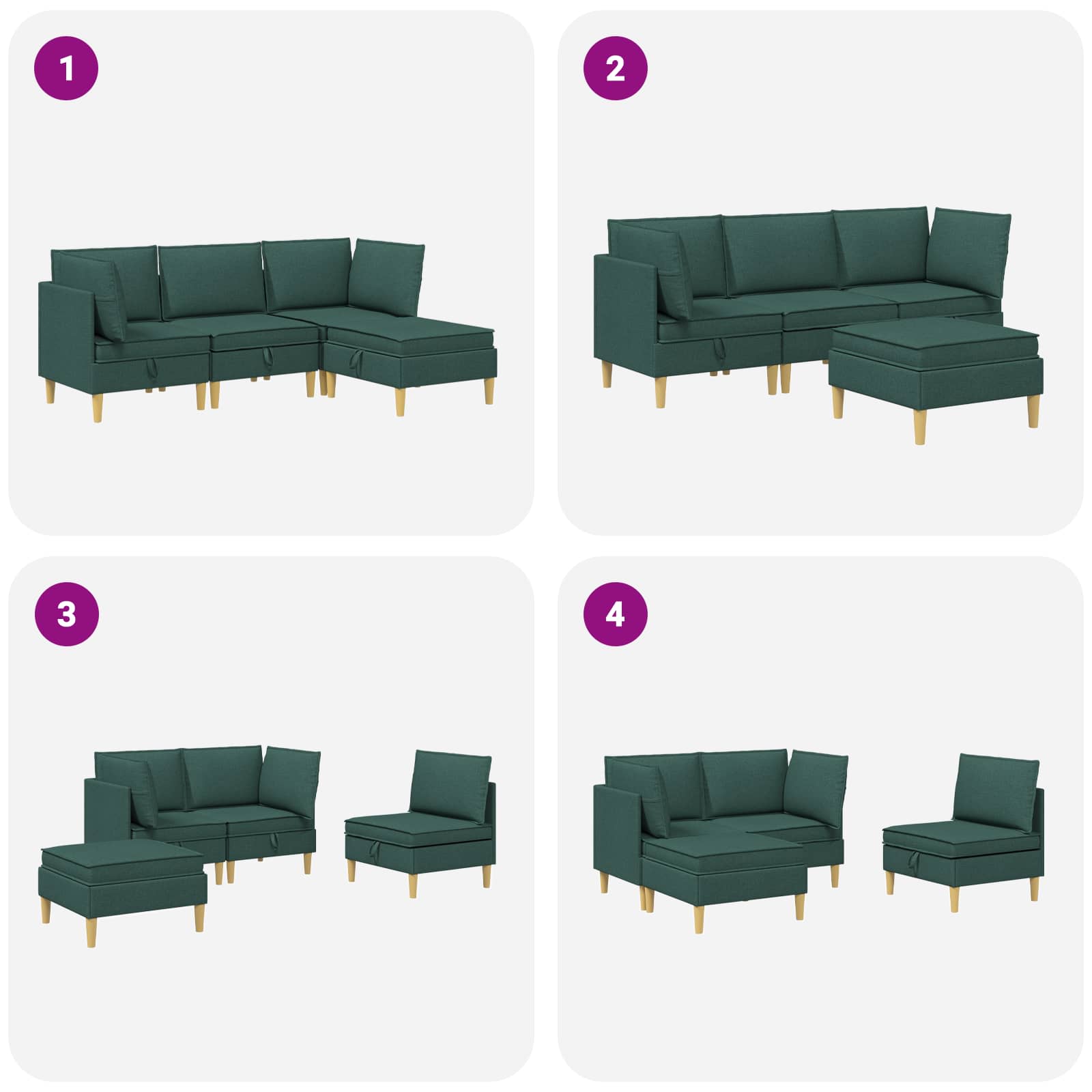 Modulsoffor med förvaring 4 pcs Mörkgrön