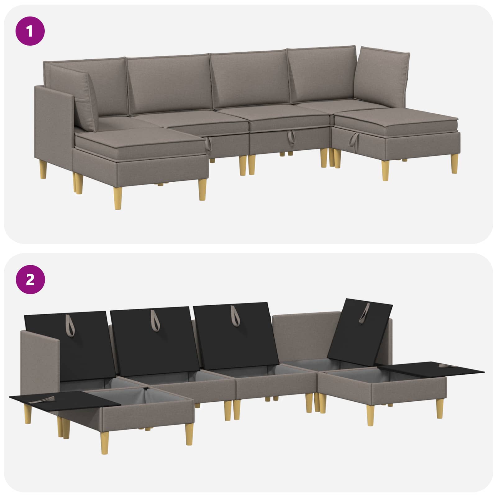 Modulaire Sofa Set met Opslag 6 st Taupe Stof - Afbeelding 8