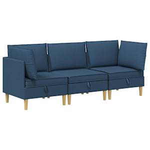 vidaXL Modulaarne diivanisari koos ladustamisega 3 tk Sinine kangas