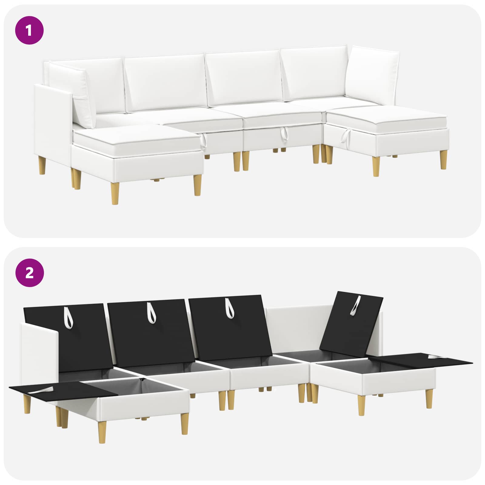 vidaXL Modular Sofa Set mit Stauraum 6 stk. Weiß 280 x 140 x 82 cm – Bild 8