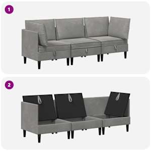Sada nábytku do obývacího pokoje 3 pcs Světle šedá Samet - obrázek 8
