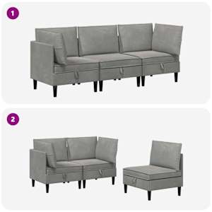 Sada nábytku do obývacího pokoje 3 pcs Světle šedá Samet - obrázek 9