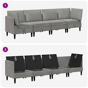 Sada nábytku do obývacího pokoje 4 pcs Světle šedá Samet - obrázek 8