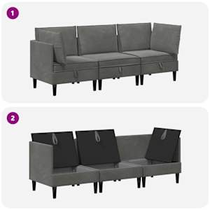 Sada nábytku do obývacího pokoje 3 pcs Tmavě šedá Samet - obrázek 8