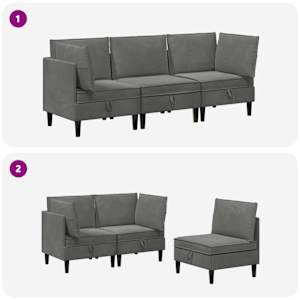 Sada nábytku do obývacího pokoje 3 pcs Tmavě šedá Samet - obrázek 9