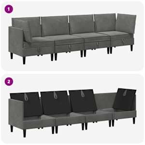 Sada nábytku do obývacího pokoje 4 pcs Tmavě šedá Samet - obrázek 8
