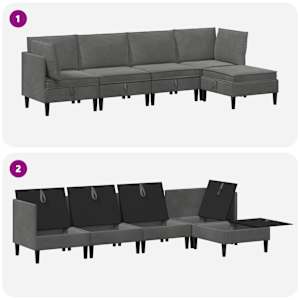 Sada nábytku do obývacího pokoje 5 pcs Tmavě šedá Samet - obrázek 8