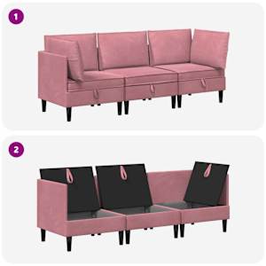 Sada nábytku do obývacího pokoje s polštářem 3 pcs Růžová Samet - obrázek 8