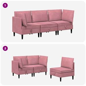 Sada nábytku do obývacího pokoje s polštářem 3 pcs Růžová Samet - obrázek 9