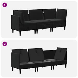 Sada nábytku do obývacího pokoje s polštářem 3 pcs Černá Samet - obrázek 8
