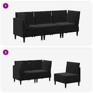 Sada nábytku do obývacího pokoje s polštářem 3 pcs Černá Samet - obrázek 9