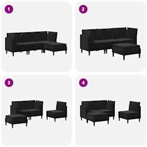 Sada nábytku do obývacího pokoje s polštářem 4 pcs Černá Samet - obrázek 10