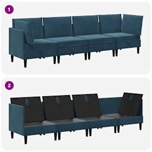 Sada nábytku do obývacího pokoje s polštářem 4 pcs Modrá Samet - obrázek 8