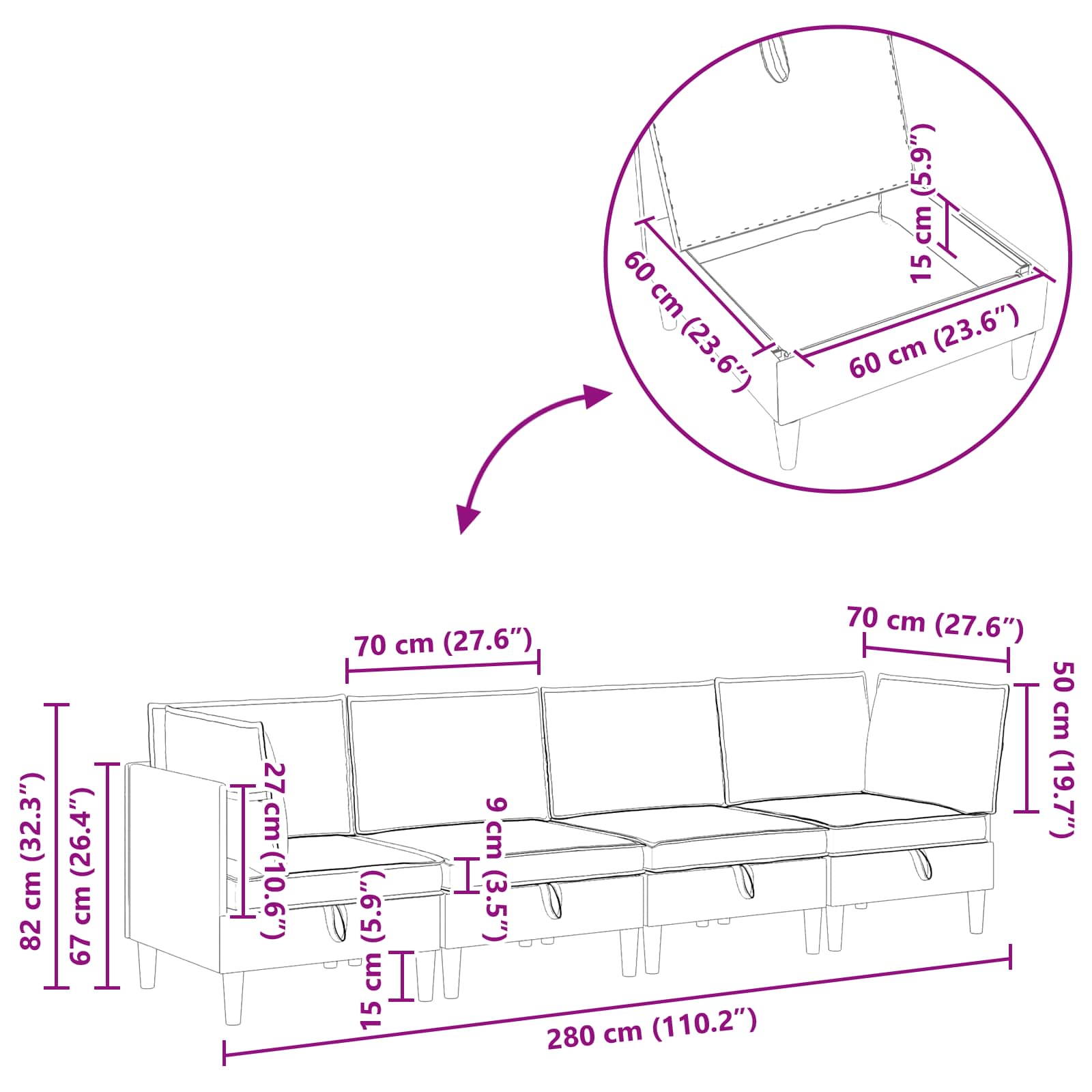 Komplet pohištva za dnevno sobo z blazino 4 pcs Modra Žamet - slika 12
