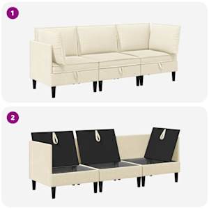 Sada nábytku do obývacího pokoje 3 pcs Krémová Textil - obrázek 8