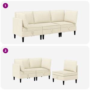 Sada nábytku do obývacího pokoje 3 pcs Krémová Textil - obrázek 9