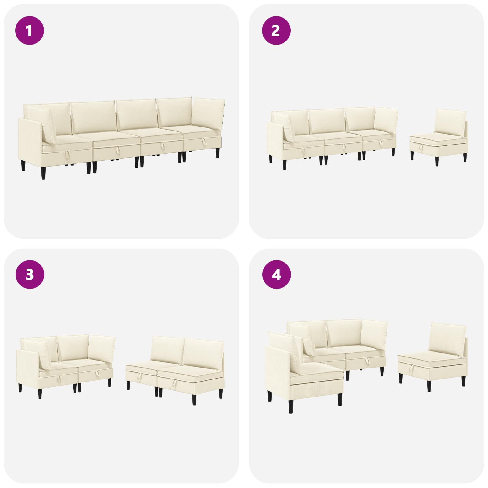 vidaXL Komplet pohištva za dnevno sobo 4 pcs Krem Blago - slika 10