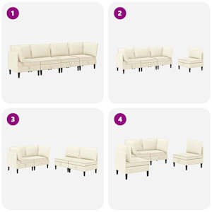 Sada nábytku do obývacího pokoje 4 pcs Krémová Textil - obrázek 9