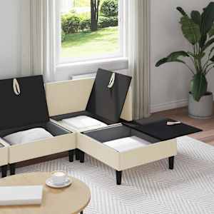 Sada nábytku do obývacího pokoje 4 pcs Krémová Textil - obrázek 3