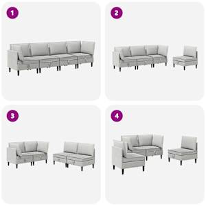 Sada nábytku do obývacího pokoje 4 pcs Světle šedá Textil - obrázek 9