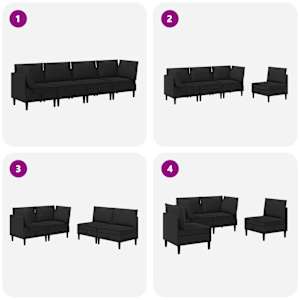 Sada nábytku do obývacího pokoje 4 pcs Černá Textil - obrázek 9