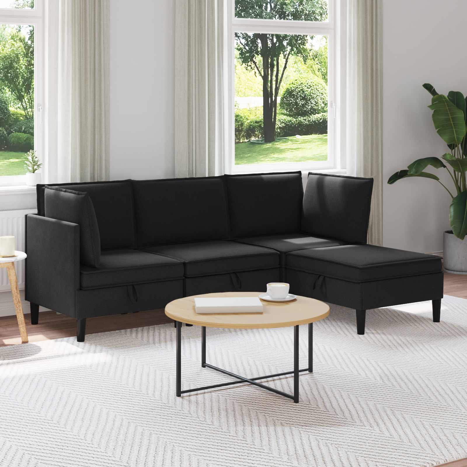 vidaXL Komplet pohištva za dnevno sobo 4 pcs Črna Blago
