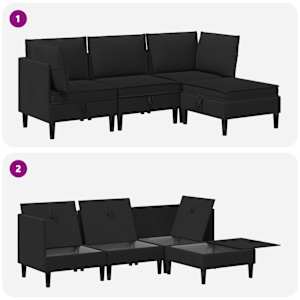 Sada nábytku do obývacího pokoje 4 pcs Černá Textil - obrázek 9
