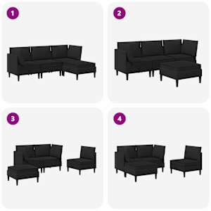 Sada nábytku do obývacího pokoje 4 pcs Černá Textil - obrázek 10