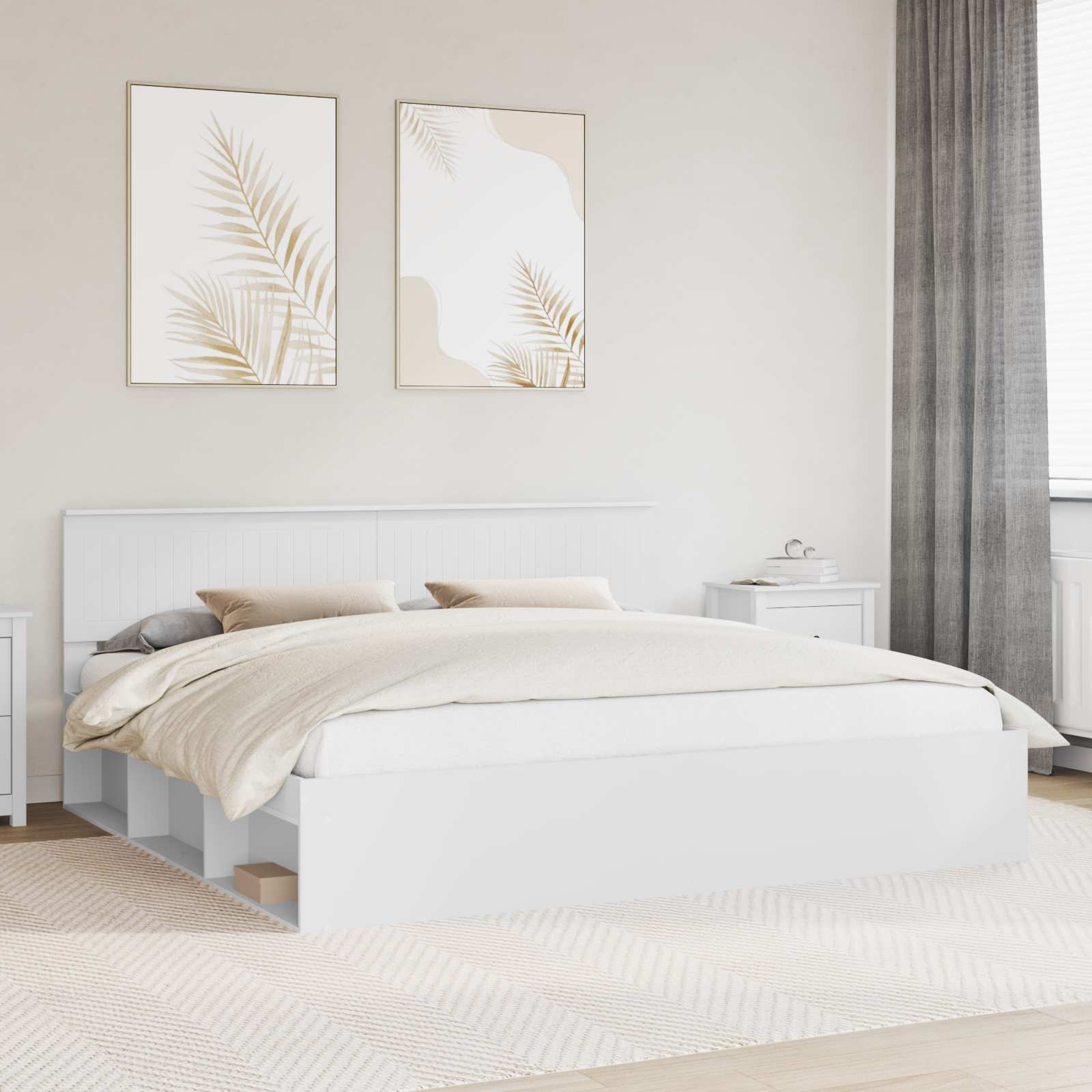vidaXL Cadru de pat cu headboard Alb 200 x 200 cm Lemn de pin masiv