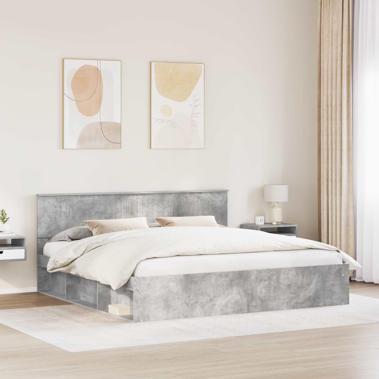 Bedframe met hoofdeinde Beton 200 x 200 cm Massief grenenhout image 3