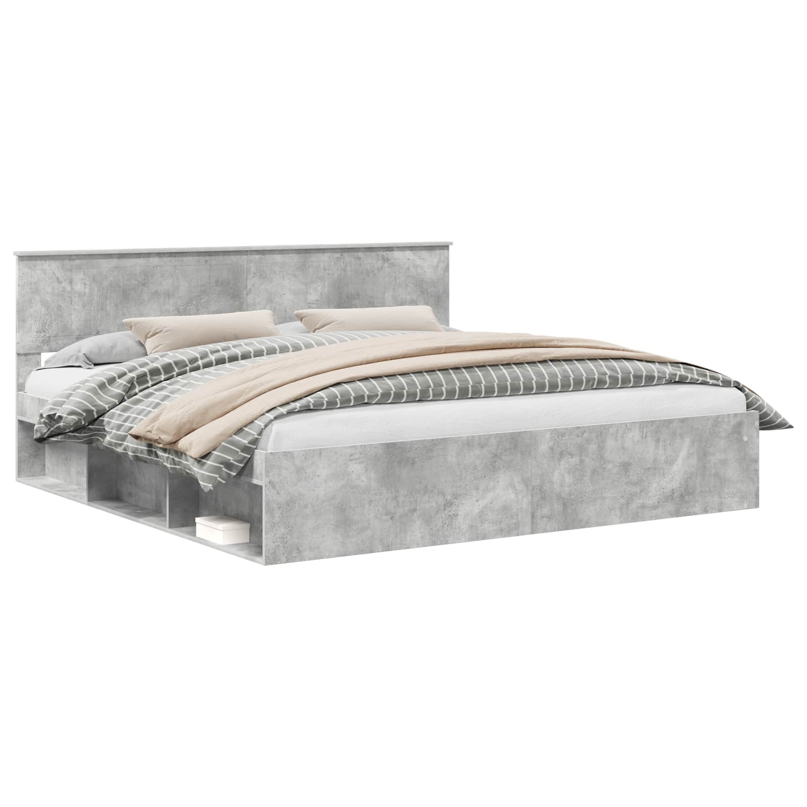 Bedframe met hoofdeinde Beton 200 x 200 cm Massief grenenhout image 2