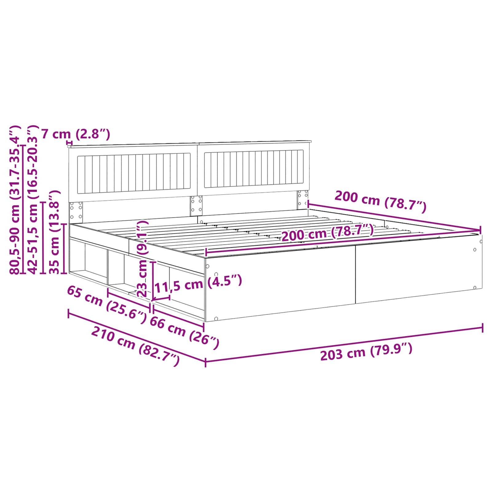 Bed Frame Solid Pine Wood size guide