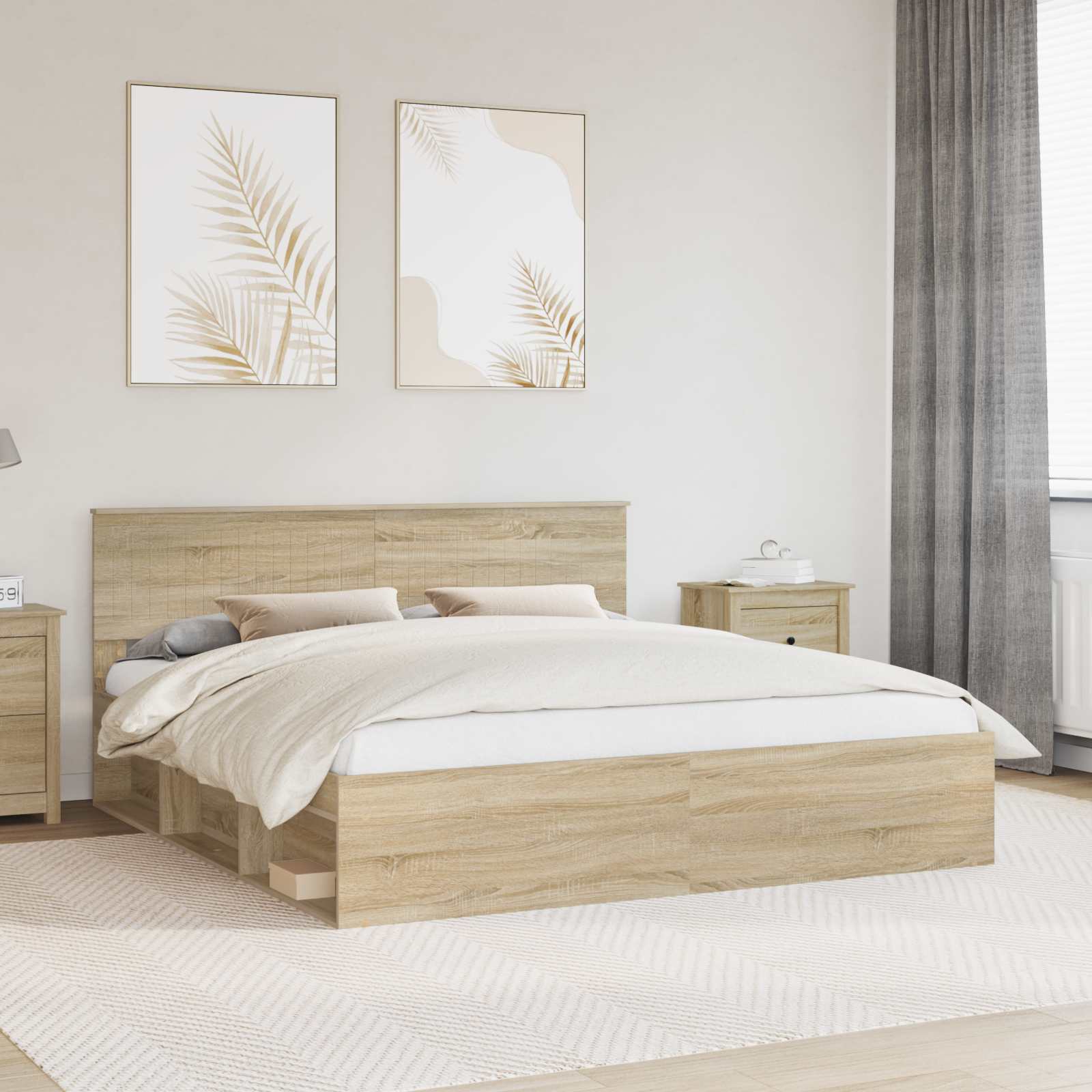 vidaXL Cadru de pat cu headboard Sonoma 180 x 200 cm Lemn de pin masiv