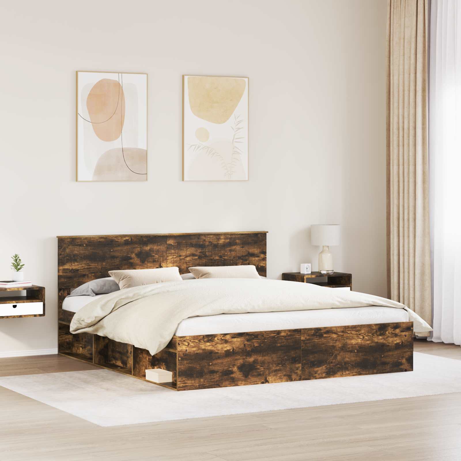 Bedframe Gerookt eiken 180 x 200 cm Massief grenenhout image 3
