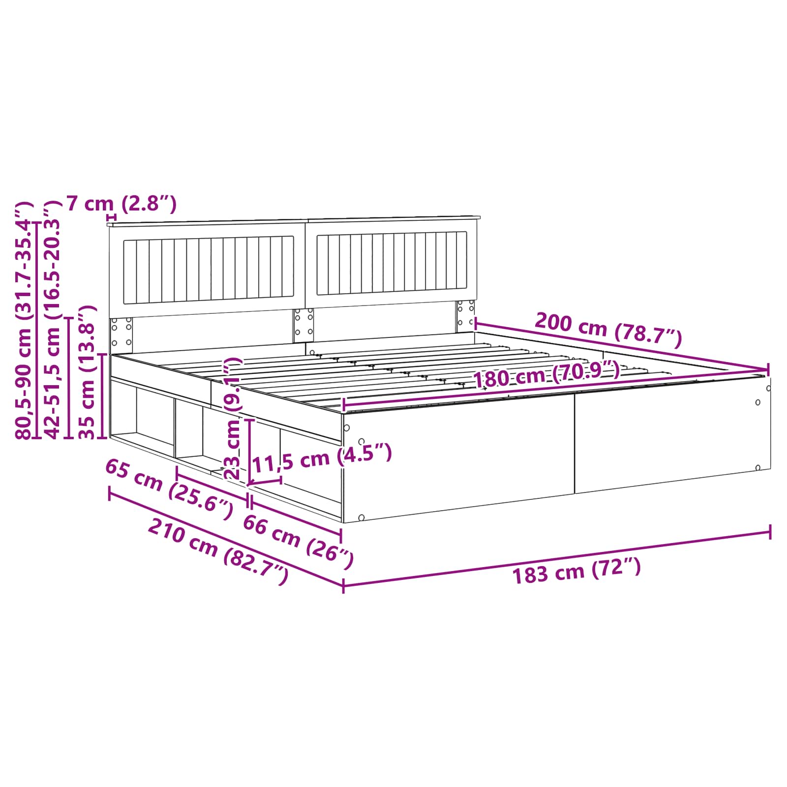 Bedframe Gerookt eiken 180 x 200 cm Massief grenenhout image 13