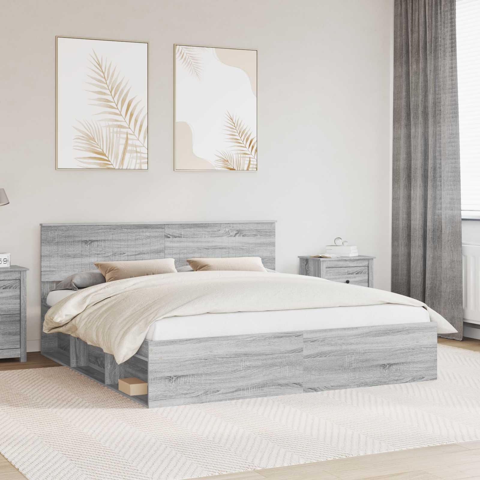 vidaXL Cadru de pat Gri Sonoma 180 x 200 cm Lemn de pin masiv