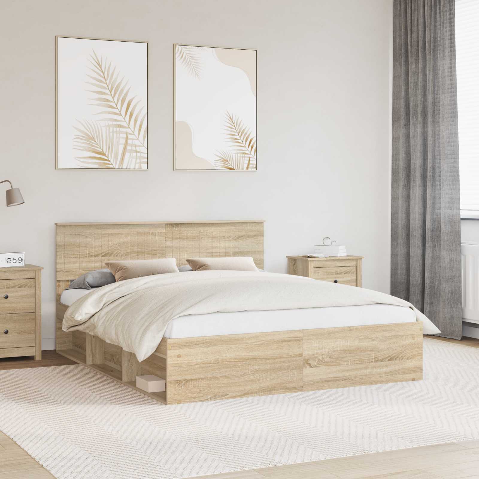 vidaXL Cadru de pat cu headboard Sonoma 160 x 200 cm Lemn de pin masiv