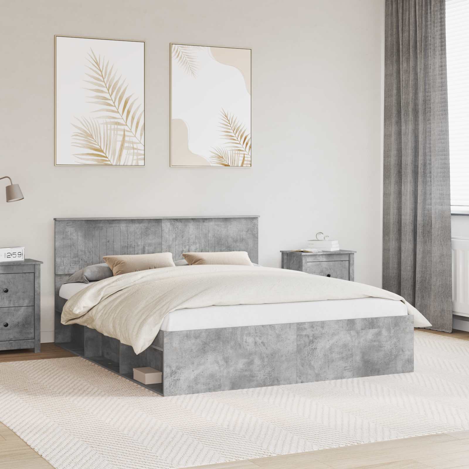 vidaXL Cadru de pat cu headboard Beton 160 x 200 cm Lemn de pin masiv