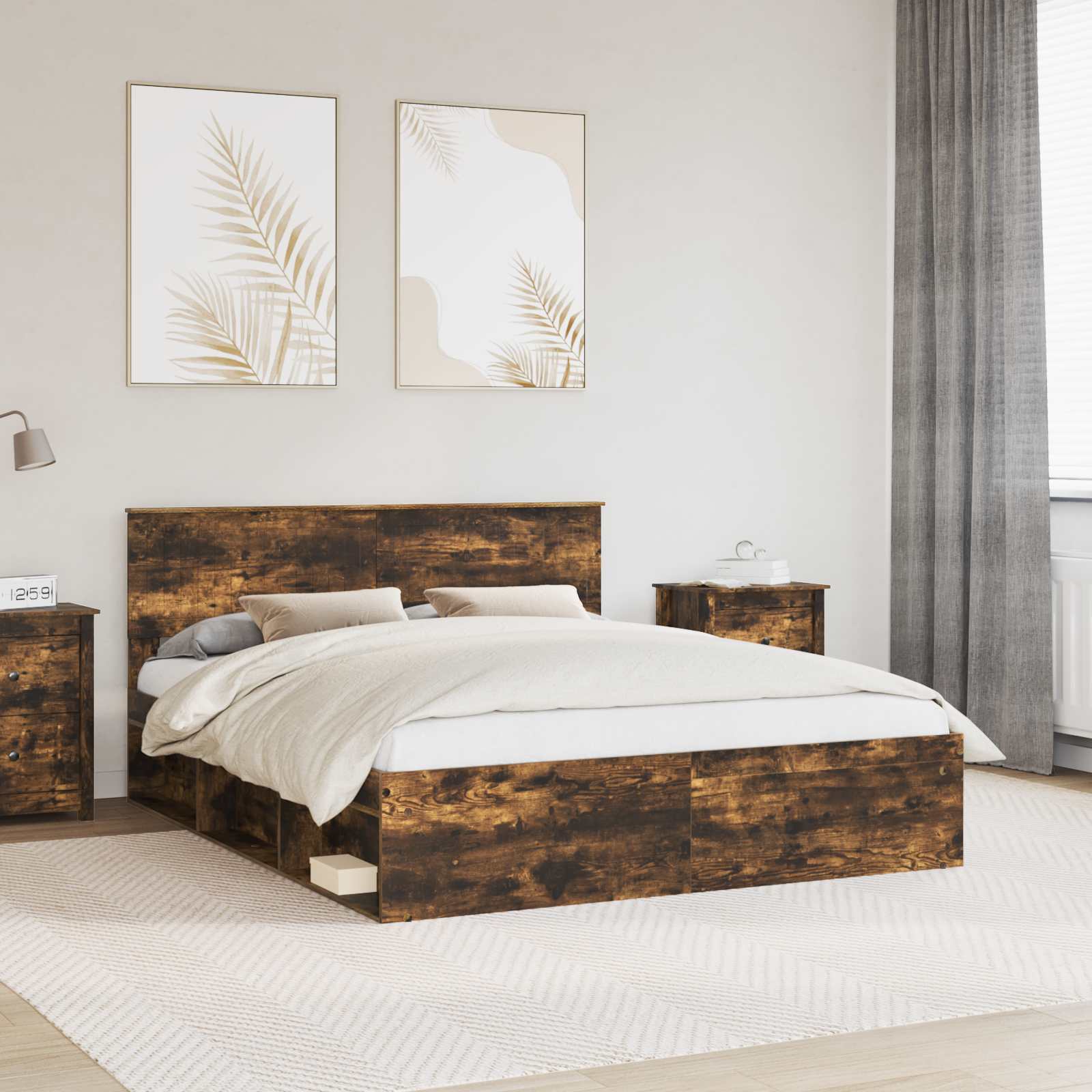 vidaXL Cadru de pat Stejar fumuriu 160 x 200 cm Lemn de pin masiv