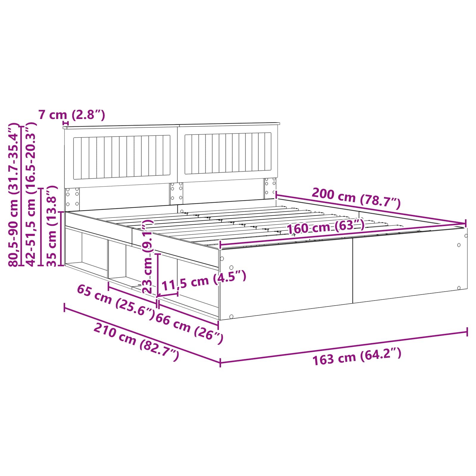 Bedframe met hoofdeinde Oudhout 160 x 200 cm Massief grenenhout image 13