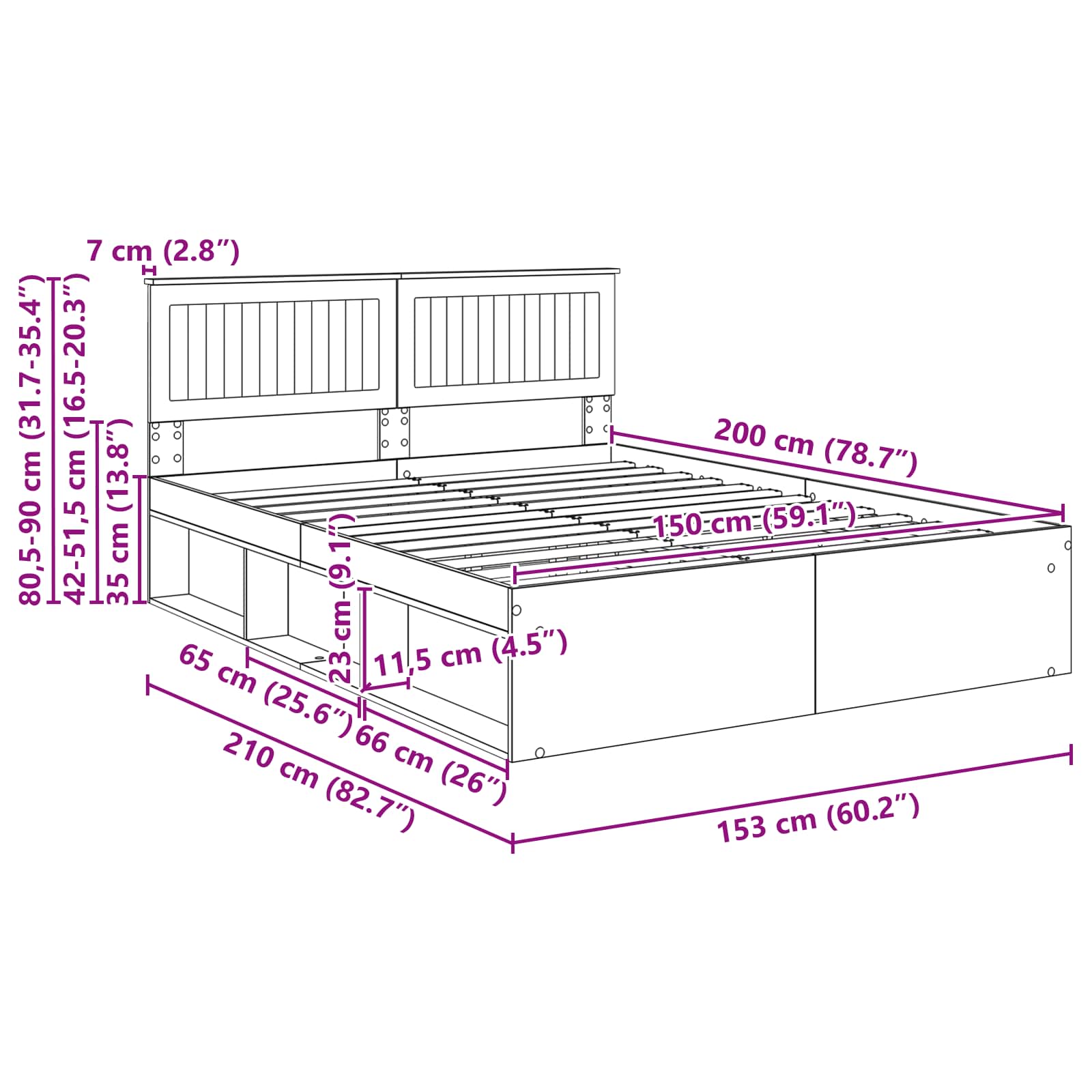 Bedframe Concerte Grijs 150 x 200 cm Massief grenenhout image 13