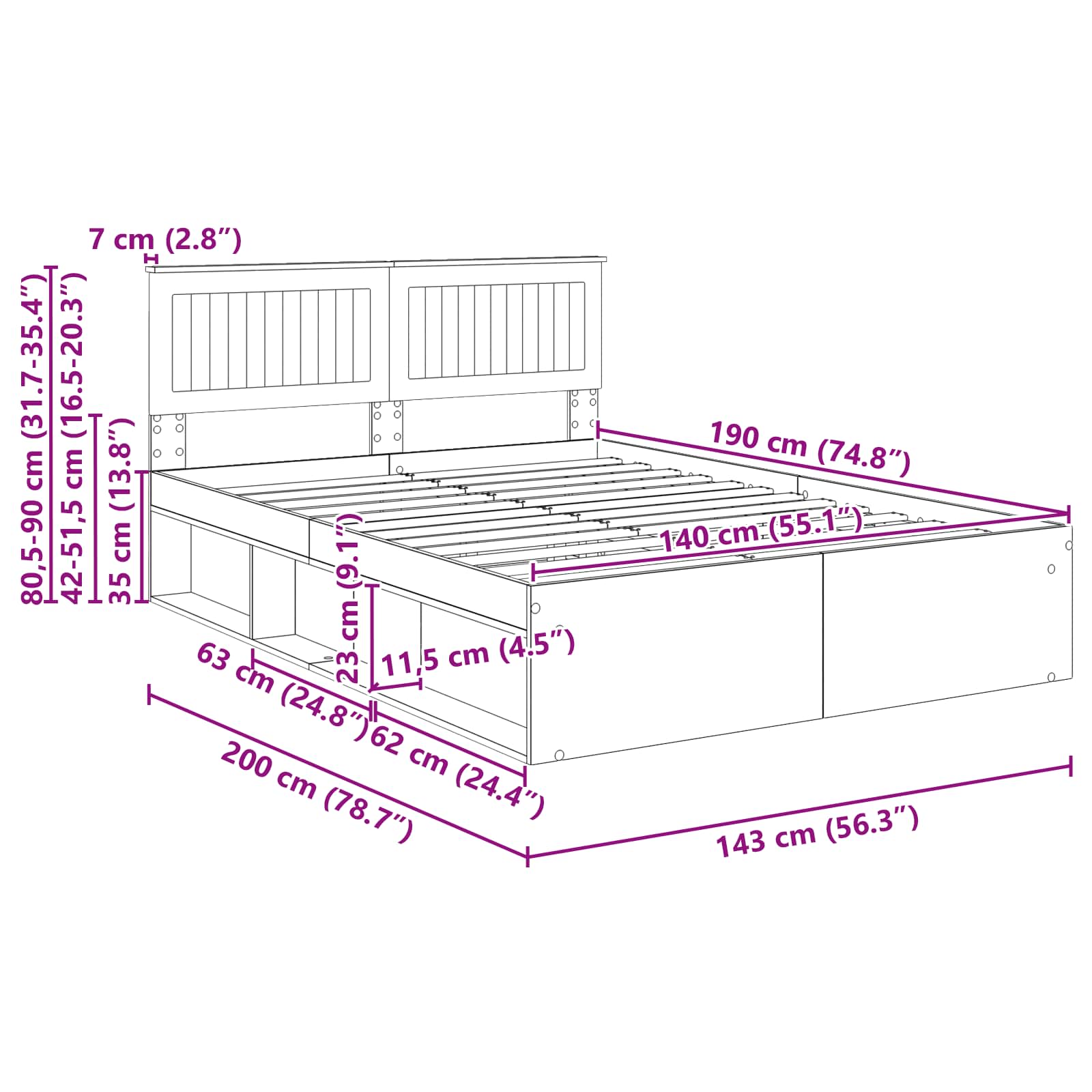 Bedframe met hoofdeinde Wit 140 x 190 cm Massief grenenhout image 13