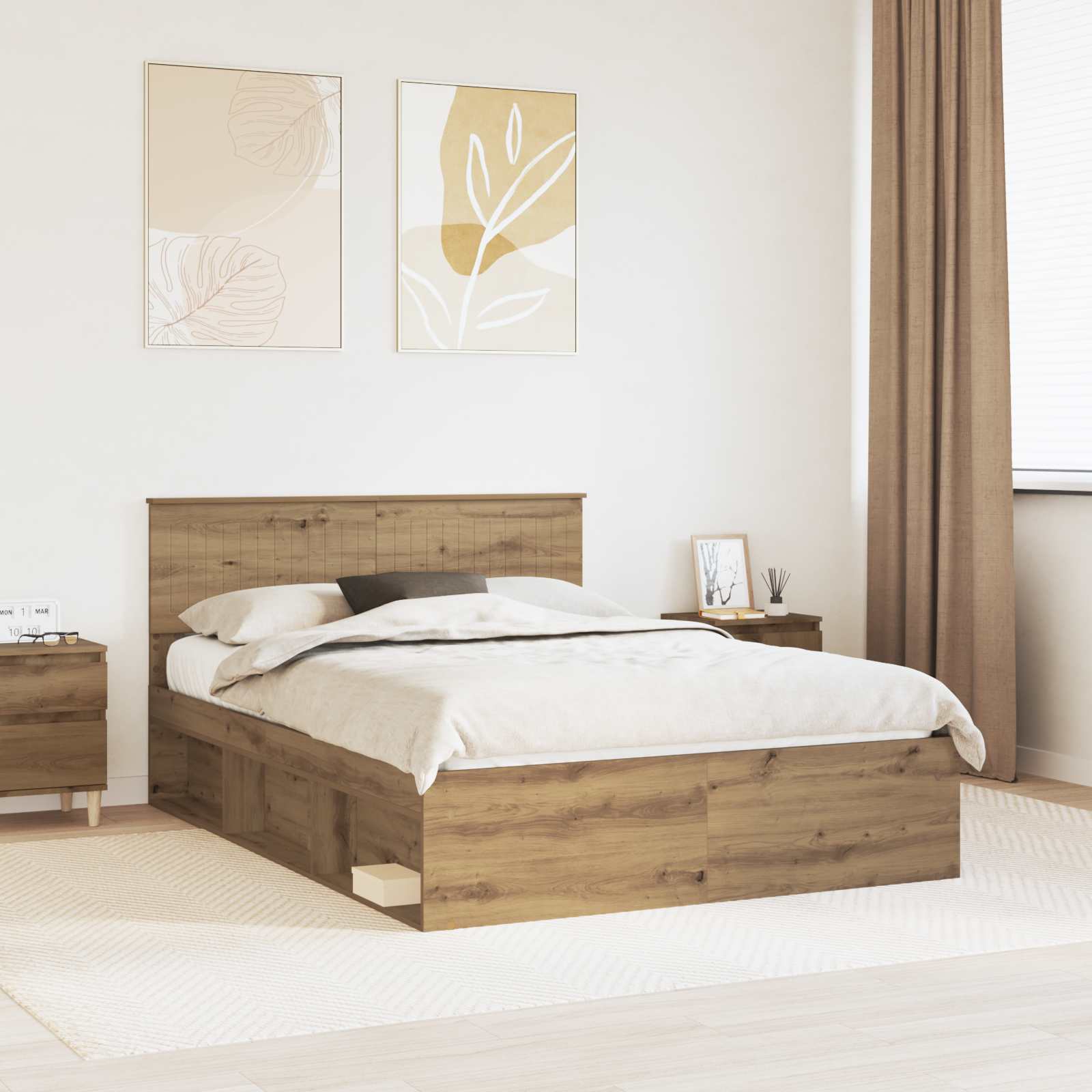 vidaXL Cadru de pat Stejar artizanal 135 x 190 cm Lemn de pin masiv