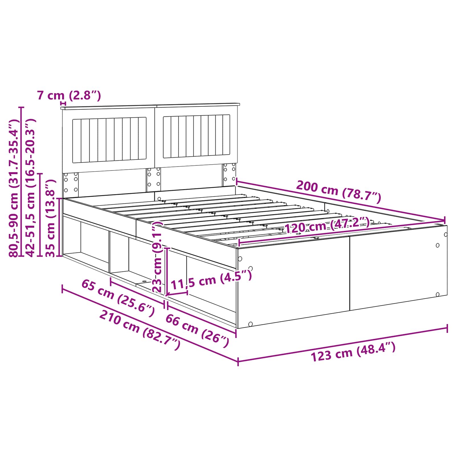 Bedframe Bruin Eiken 120 x 200 cm Massief grenenhout image 13