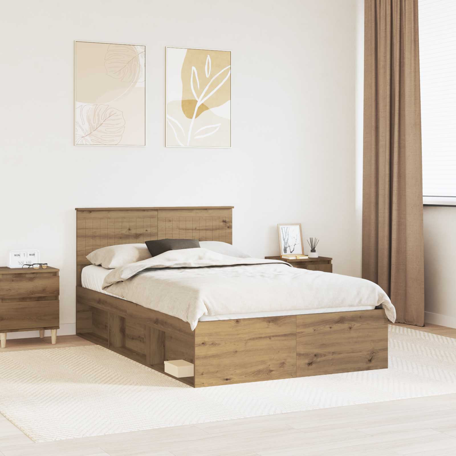 vidaXL Cadru de pat Stejar artizanal 120 x 190 cm Lemn de pin masiv