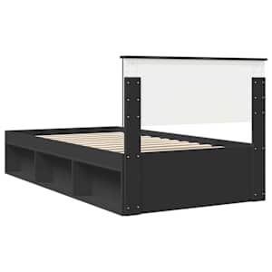 Rám postele s čelo Černá 100 x 200 cm Masivní borové dřevo - obrázek 9