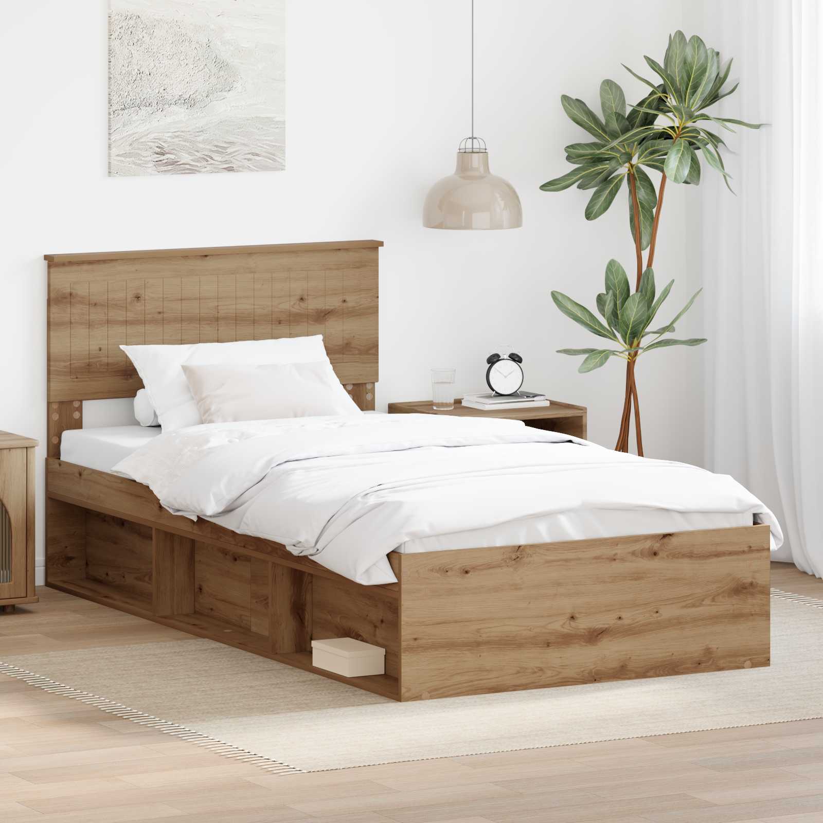 vidaXL Cadru de pat Stejar artizanal 100 x 200 cm Lemn de pin masiv